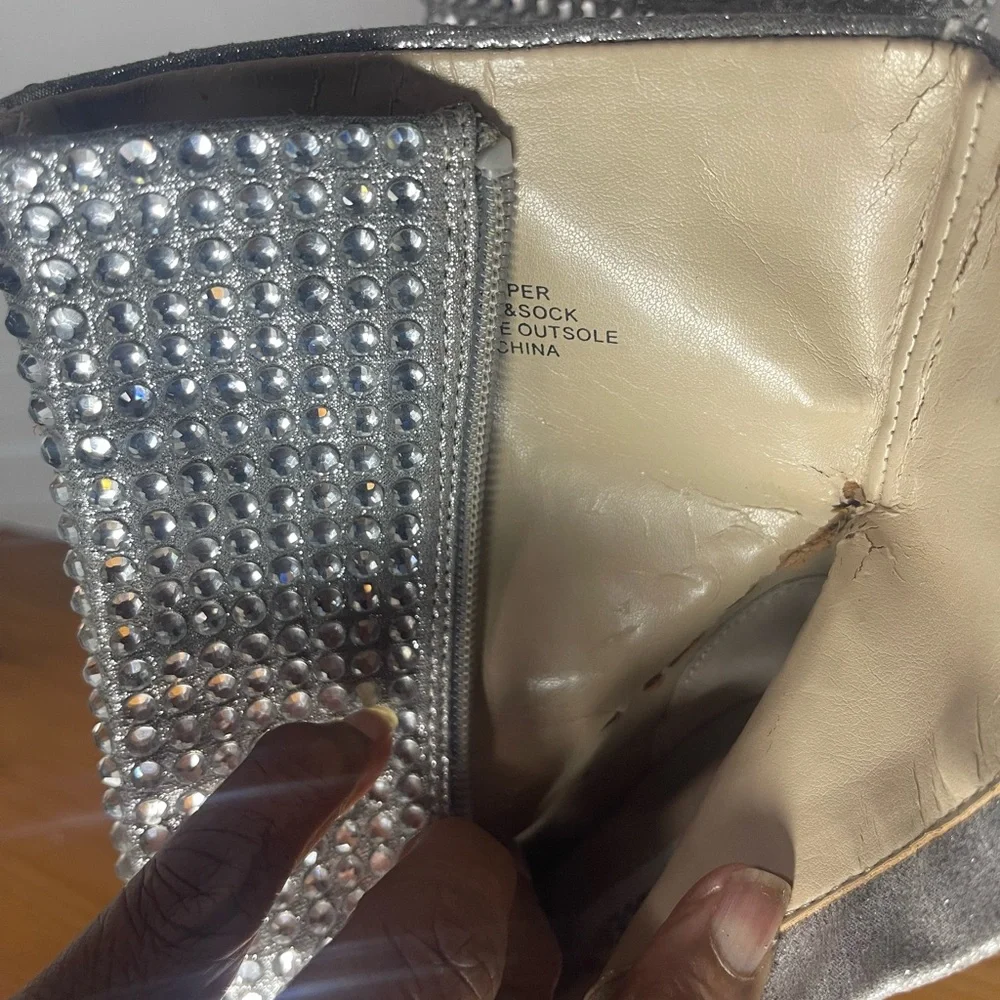 Silver Rhinestone Women's Heels ankle boots - Picture 8 of 11